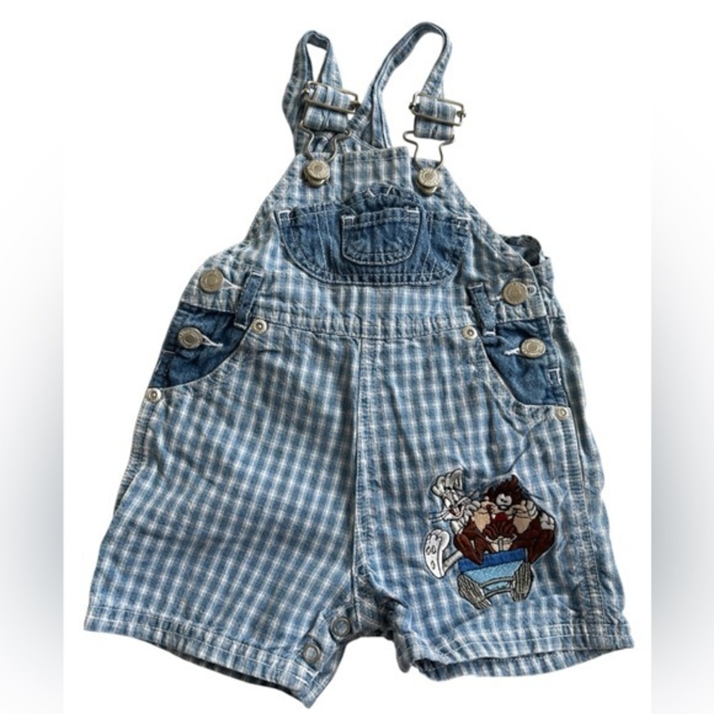 Vintage Looney Tunes Blue Checkered Kids Overalls
